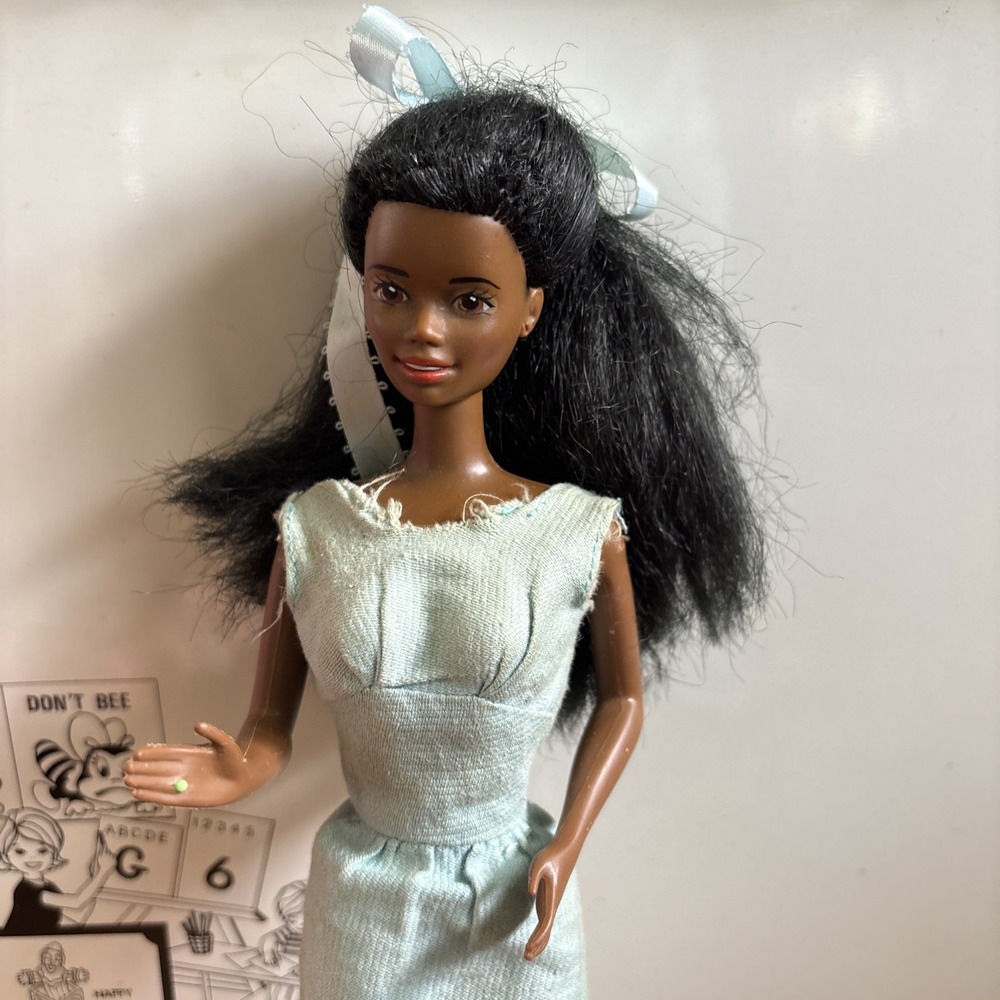 Vintage Mattel Black Barbie Christie Doll 1987 Brown Eyes Ring Beautiful Hair